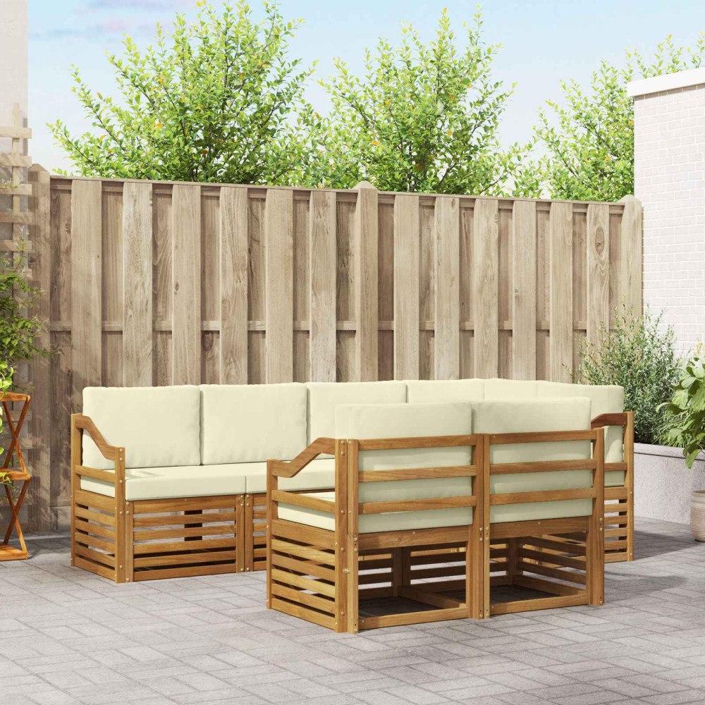 vidaXL Soffgrupper 7 pcs Naturlig och Grädde Massivt Akaciaträ