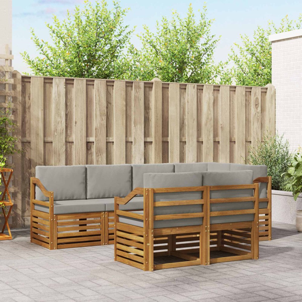 vidaXL Soffgrupper 7 pcs Naturlig och Ljus Grå Massivt Akaciaträ