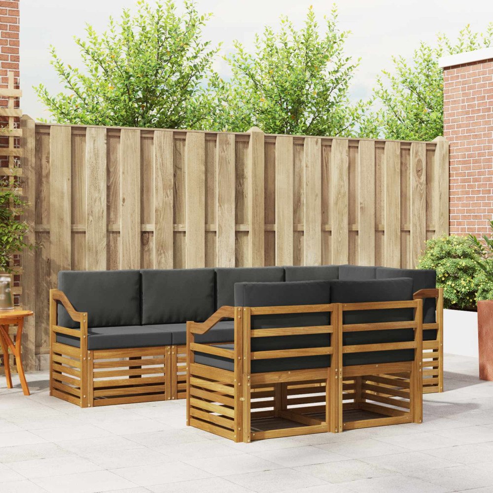 vidaXL Soffgrupper 7 pcs Naturlig och Antracit Massivt Akaciaträ