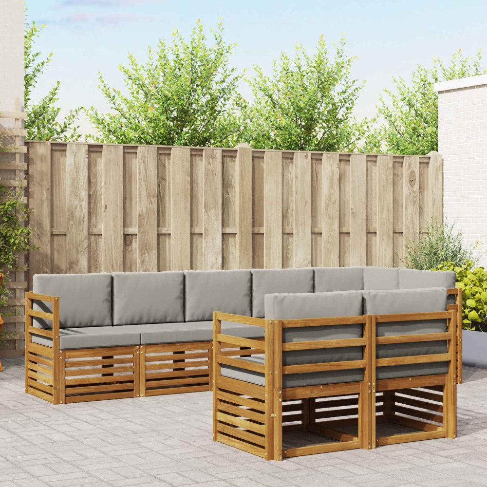 vidaXL Soffgrupper 8 pcs Naturlig och Ljus Grå Massivt Akaciaträ