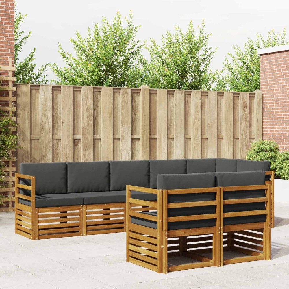 vidaXL Soffgrupper 8 pcs Naturlig och Antracit Massivt Akaciaträ