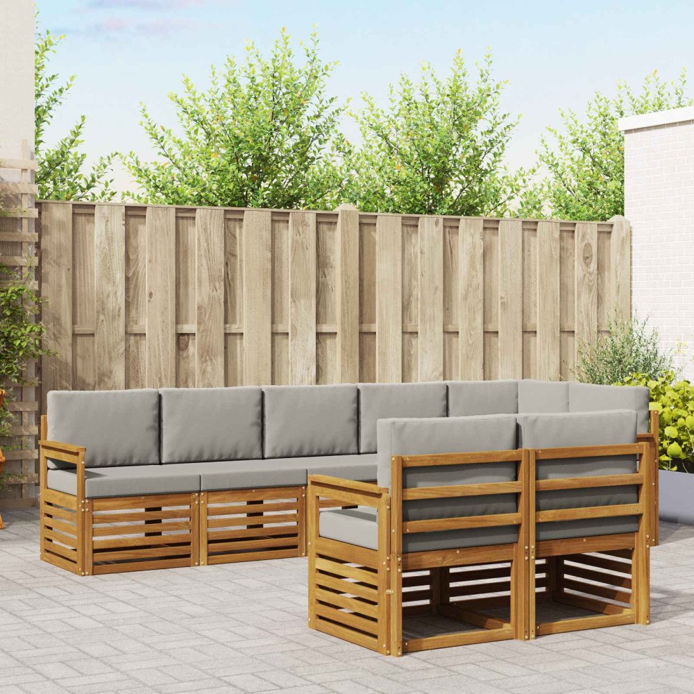 vidaXL Soffgrupper 8 pcs Naturlig och Ljus Grå Massivt Akaciaträ