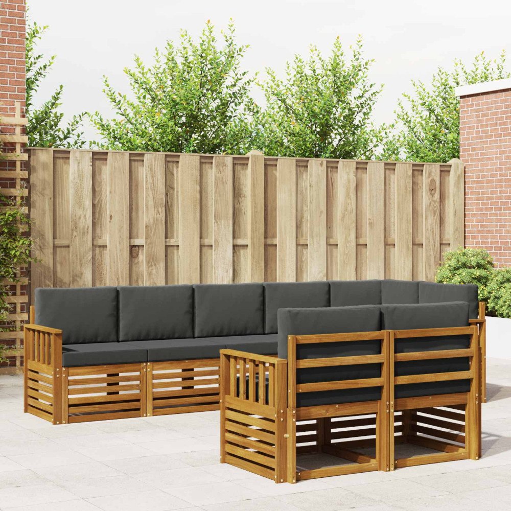 vidaXL Soffgrupper 8 pcs Naturlig och Antracit Massivt Akaciaträ