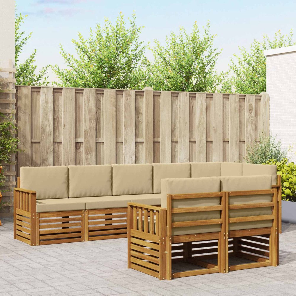 vidaXL Soffgrupper 8 pcs Naturlig och Beige Massivt Akaciaträ
