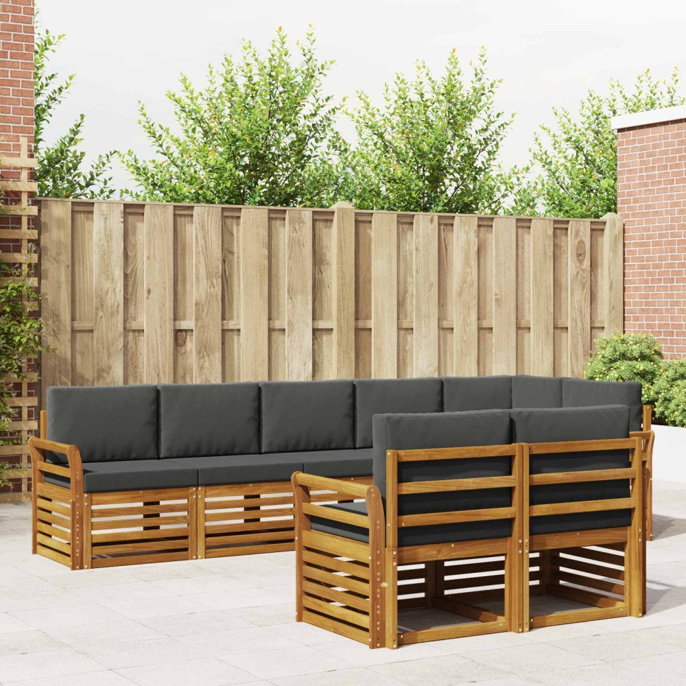 vidaXL Soffgrupper 8 pcs Naturlig och Antracit Massivt Akaciaträ