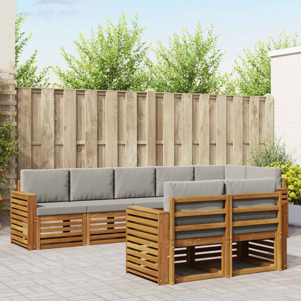 vidaXL Soffgrupper 8 pcs Naturlig och Ljus Grå Massivt Akaciaträ