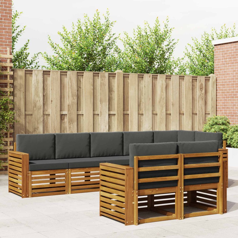 vidaXL Soffgrupper 8 pcs Naturlig och Antracit Massivt Akaciaträ