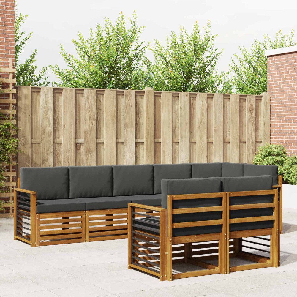 vidaXL Soffgrupper 8 pcs Naturlig och Antracit Massivt Akaciaträ