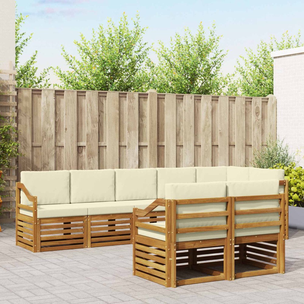 vidaXL Soffgrupper 8 pcs Naturlig och Grädde Massivt Akaciaträ