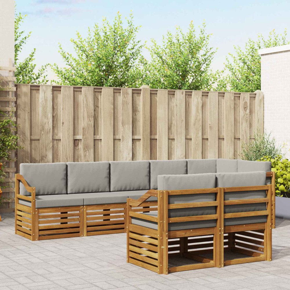 vidaXL Soffgrupper 8 pcs Naturlig och Ljus Grå Massivt Akaciaträ