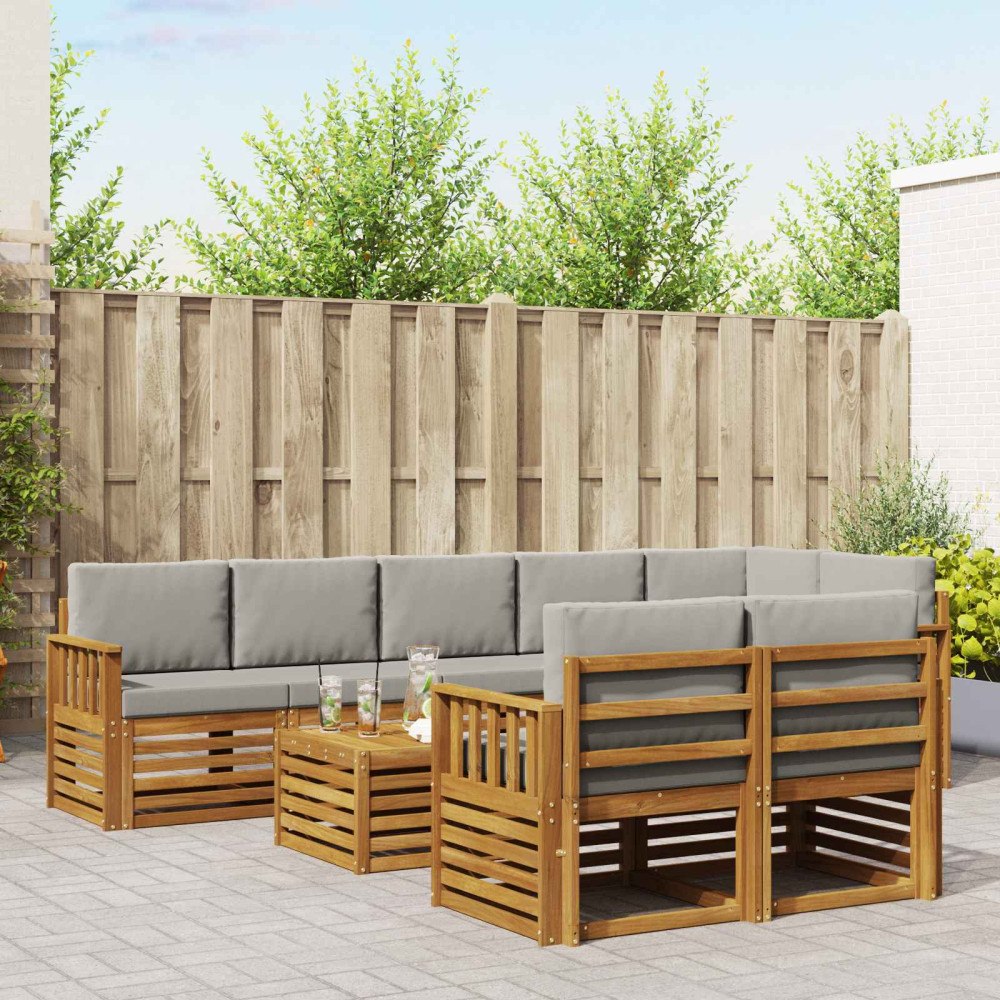 vidaXL Soffgrupper 9 pcs Naturlig och Ljus Grå Massivt Akaciaträ