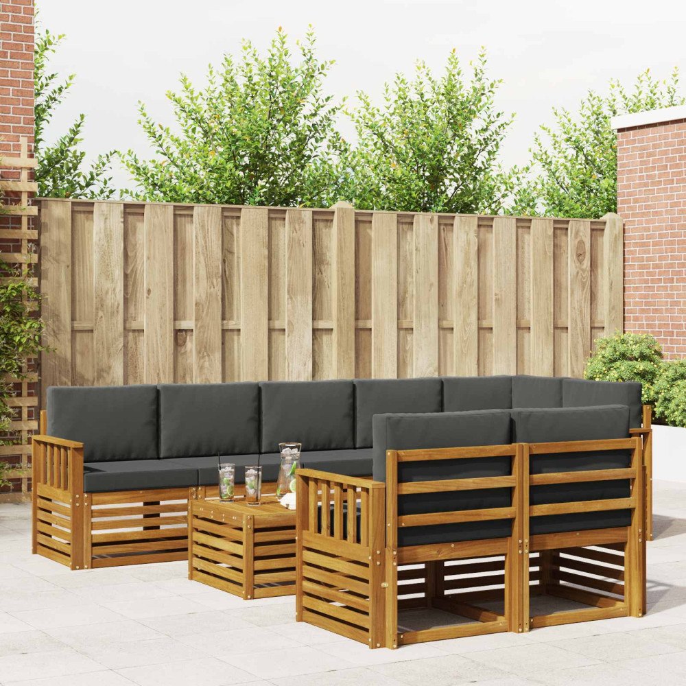 vidaXL Soffgrupper 9 pcs Naturlig och Antracit Massivt Akaciaträ
