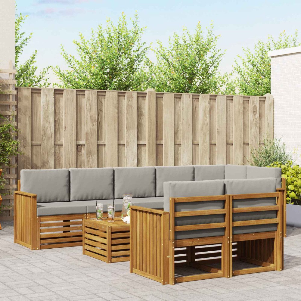 vidaXL Soffgrupper 9 pcs Naturlig och Ljus Grå Massivt Akaciaträ