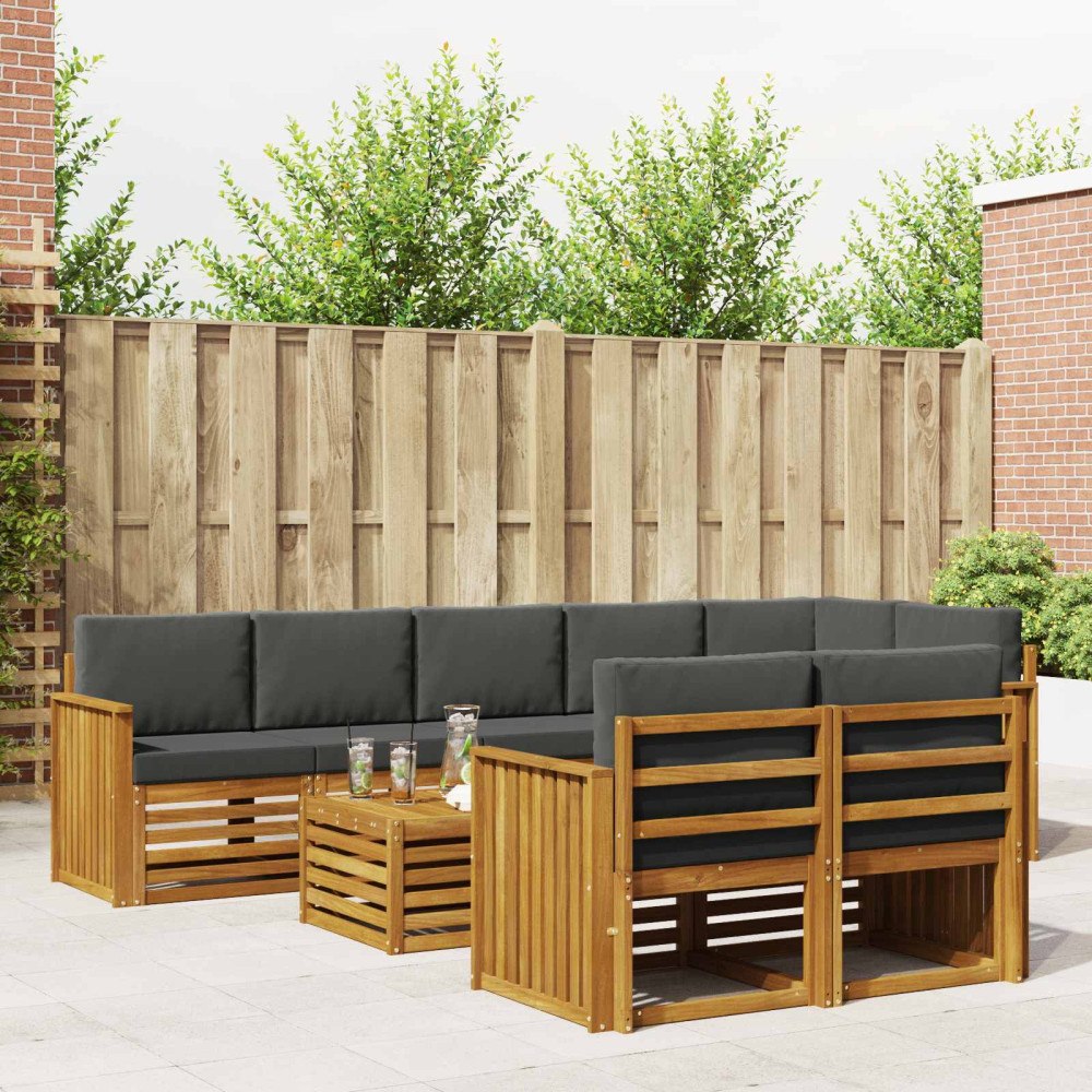 vidaXL Soffgrupper 9 pcs Naturlig och Antracit Massivt Akaciaträ