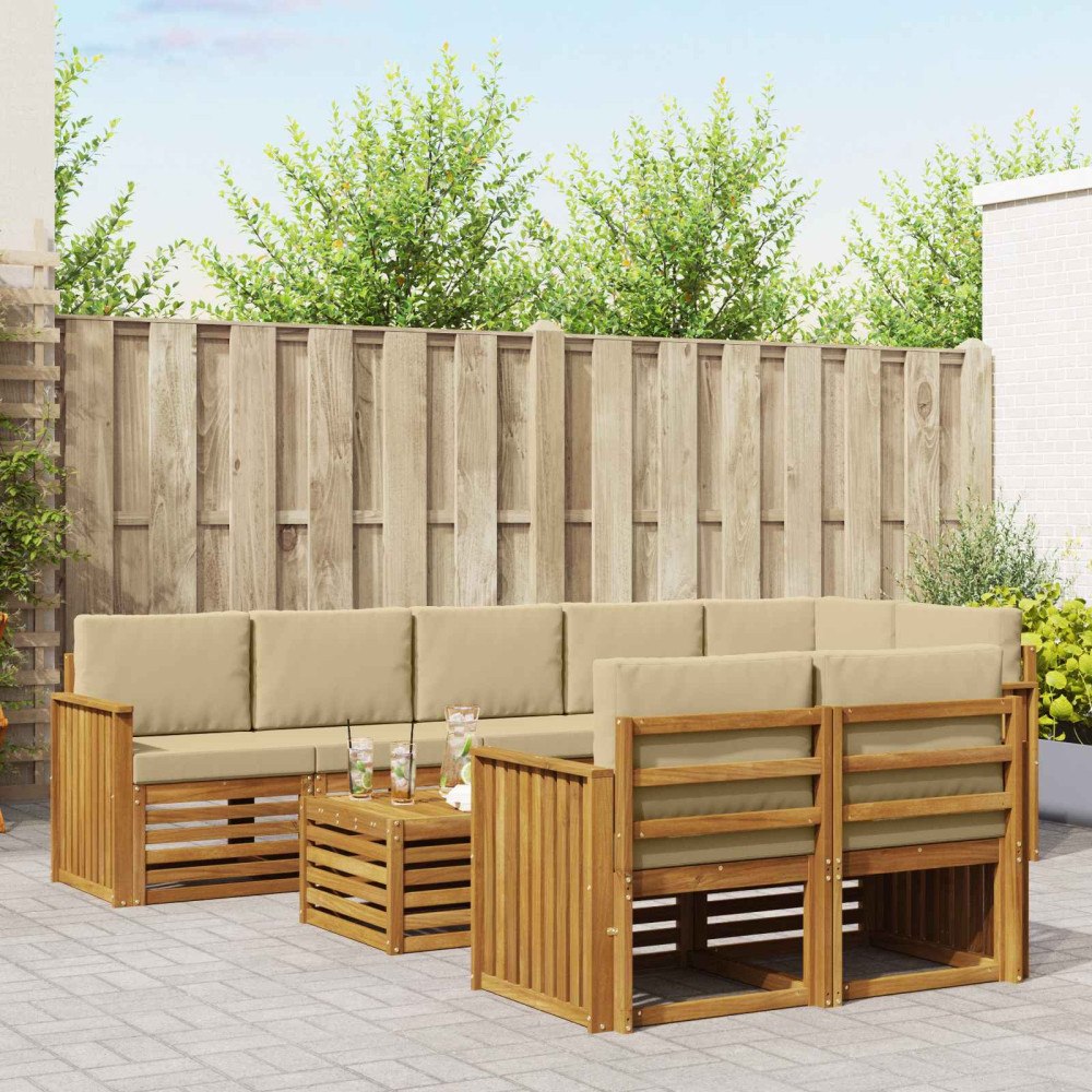 vidaXL Soffgrupper 9 pcs Naturlig och Beige Massivt Akaciaträ