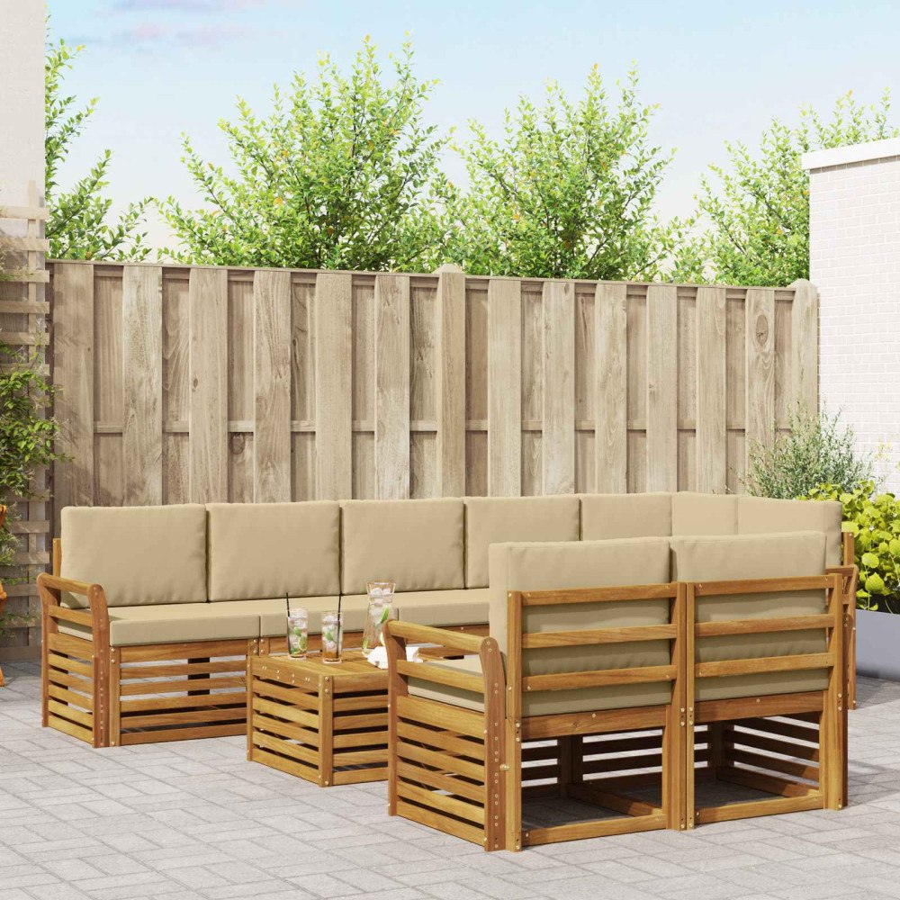 vidaXL Soffgrupper 9 pcs Naturlig och Beige Massivt Akaciaträ