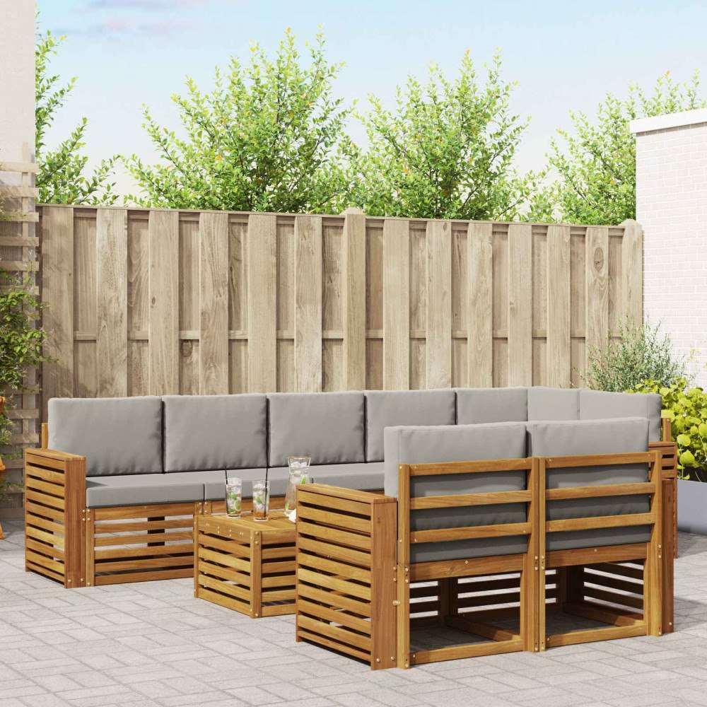 vidaXL Soffgrupper 9 pcs Naturlig och Ljus Grå Massivt Akaciaträ