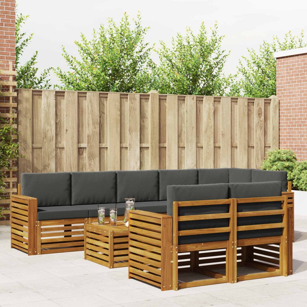 vidaXL Soffgrupper 9 pcs Naturlig och Antracit Massivt Akaciaträ