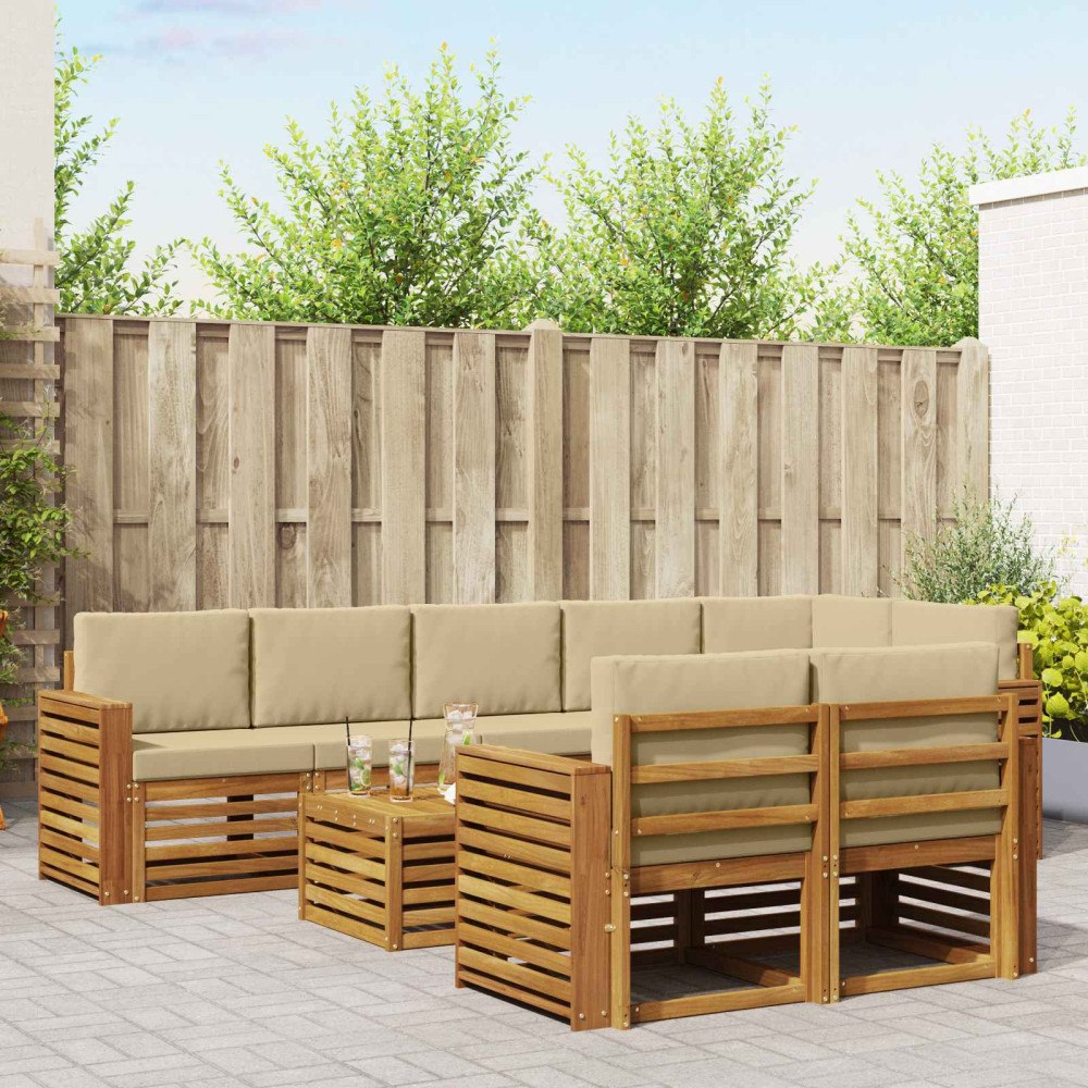 vidaXL Soffgrupper 9 pcs Naturlig och Beige Massivt Akaciaträ
