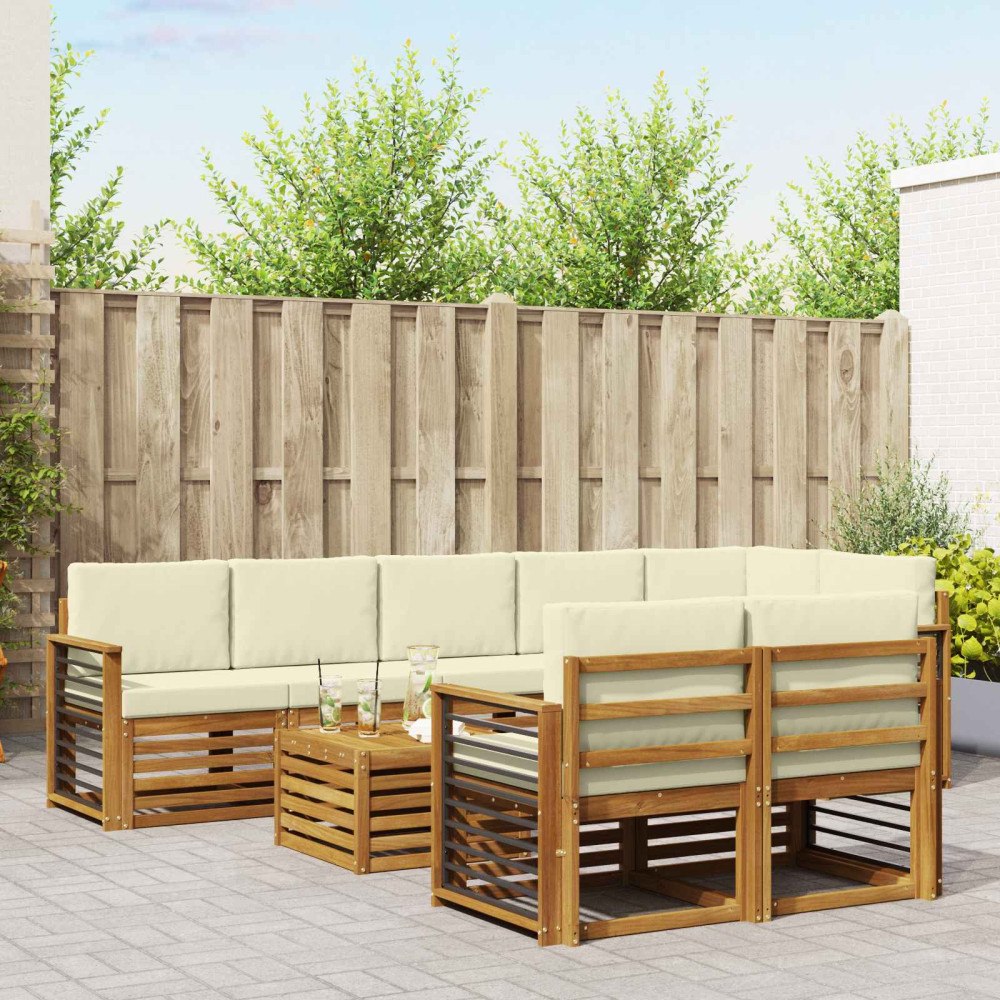 vidaXL Soffgrupper 9 pcs Naturlig och Grädde Massivt Akaciaträ