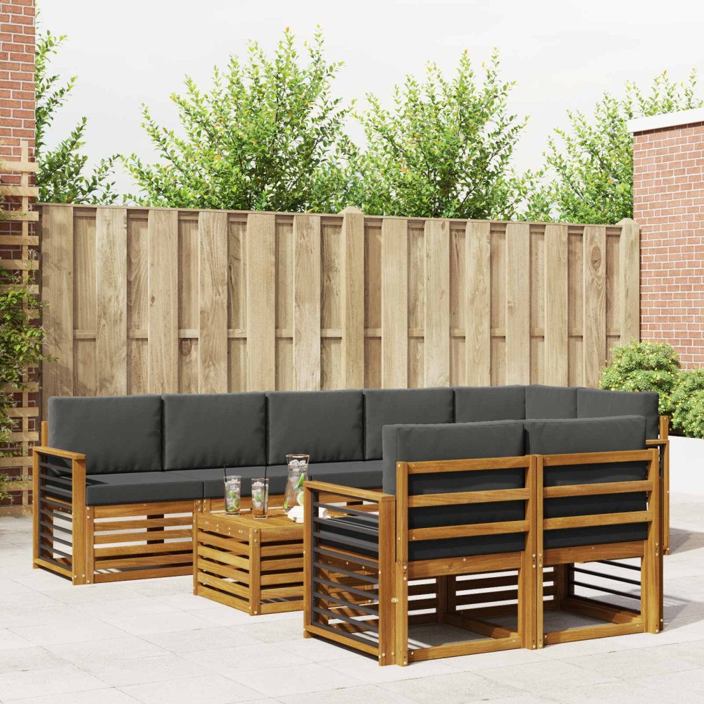 vidaXL Soffgrupper 9 pcs Naturlig och Antracit Massivt Akaciaträ