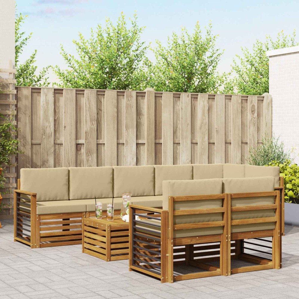 vidaXL Soffgrupper 9 pcs Naturlig och Beige Massivt Akaciaträ