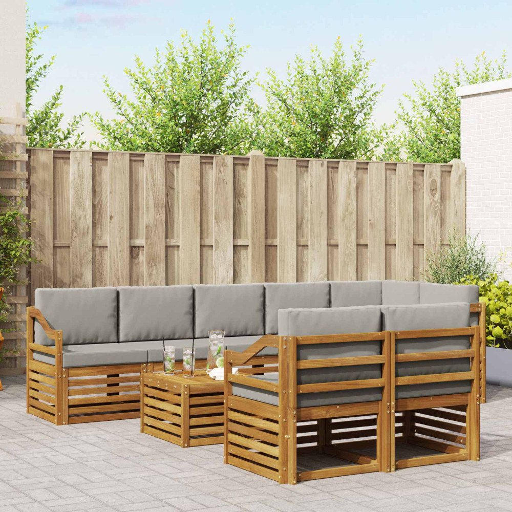 vidaXL Soffgrupper 9 pcs Naturlig och Ljus Grå Massivt Akaciaträ