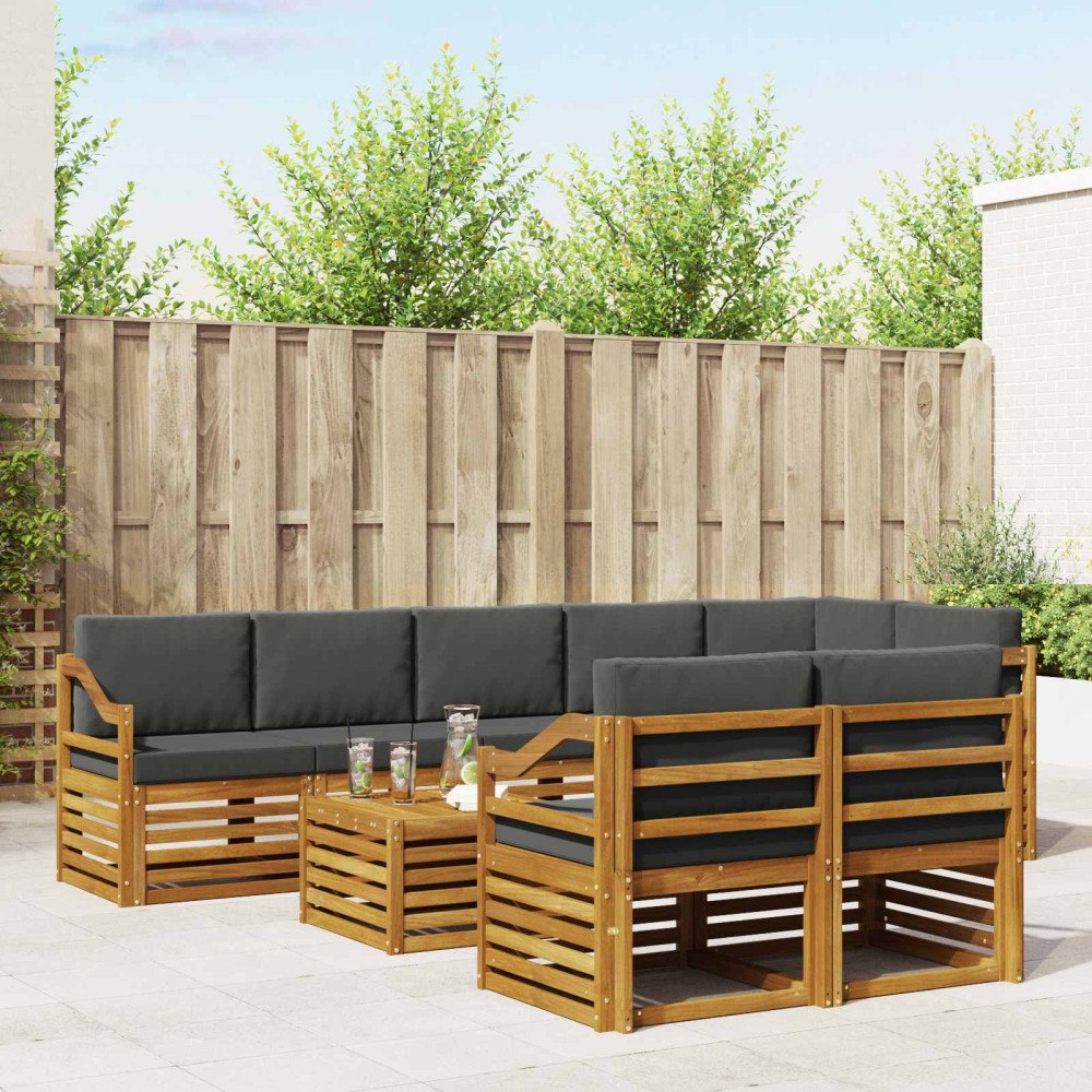 vidaXL Soffgrupper 9 pcs Naturlig och Antracit Massivt Akaciaträ
