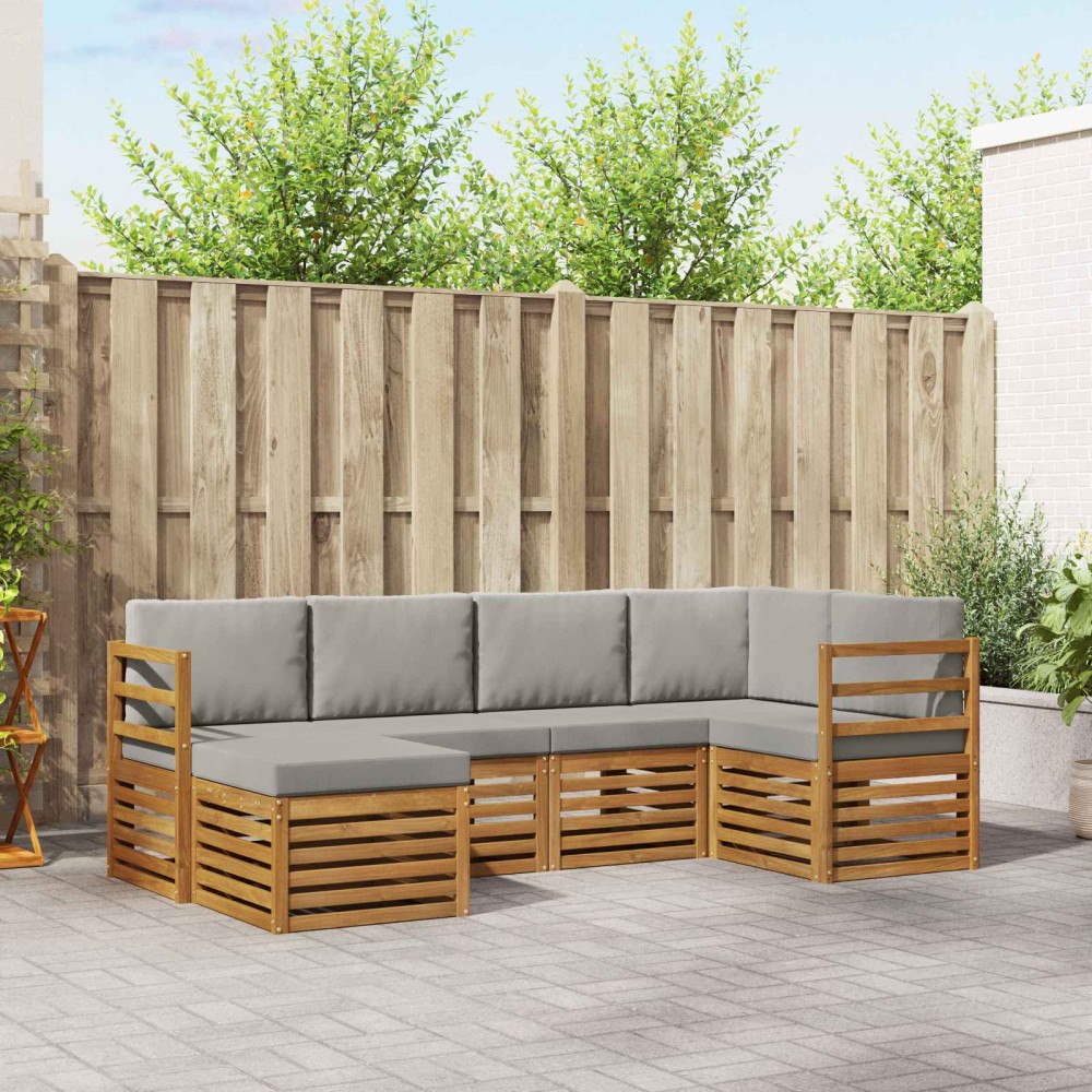 vidaXL Soffgrupper 6 pcs Naturlig och Ljus Grå Massivt Akaciaträ