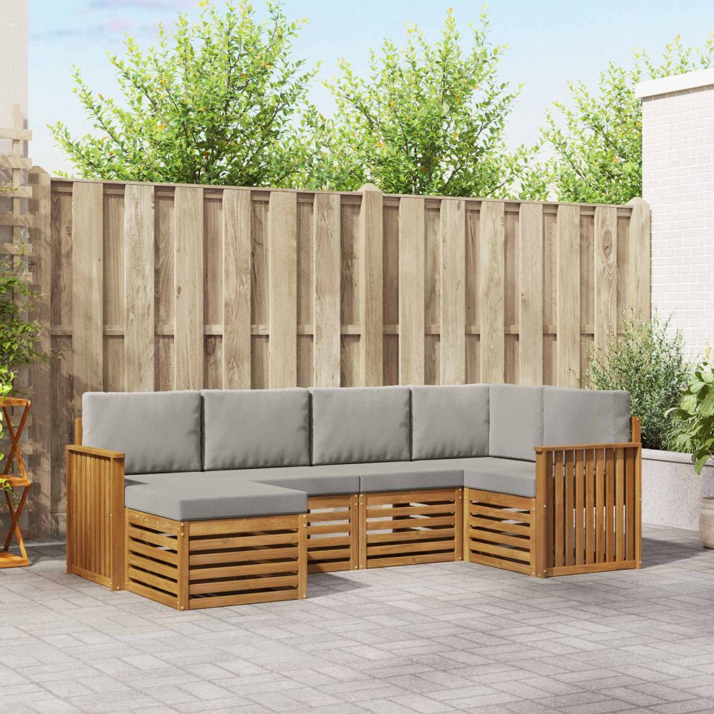 vidaXL Soffgrupper 6 pcs Naturlig och Ljus Grå Massivt Akaciaträ