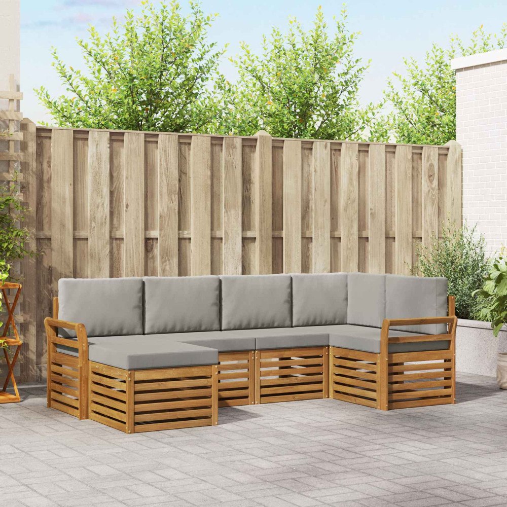 vidaXL Soffgrupper 6 pcs Naturlig och Ljus Grå Massivt Akaciaträ