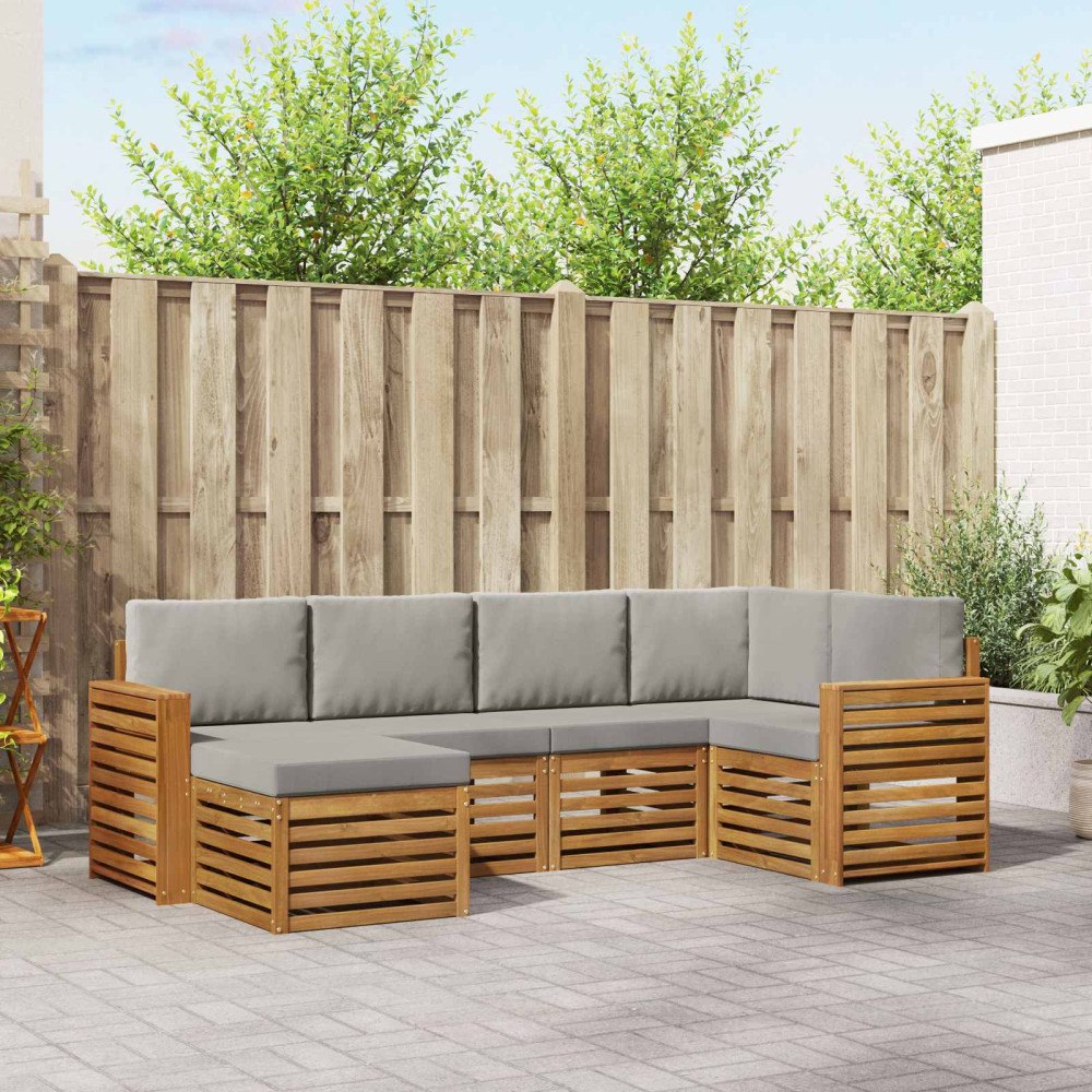 vidaXL Soffgrupper 6 pcs Naturlig och Ljus Grå Massivt Akaciaträ