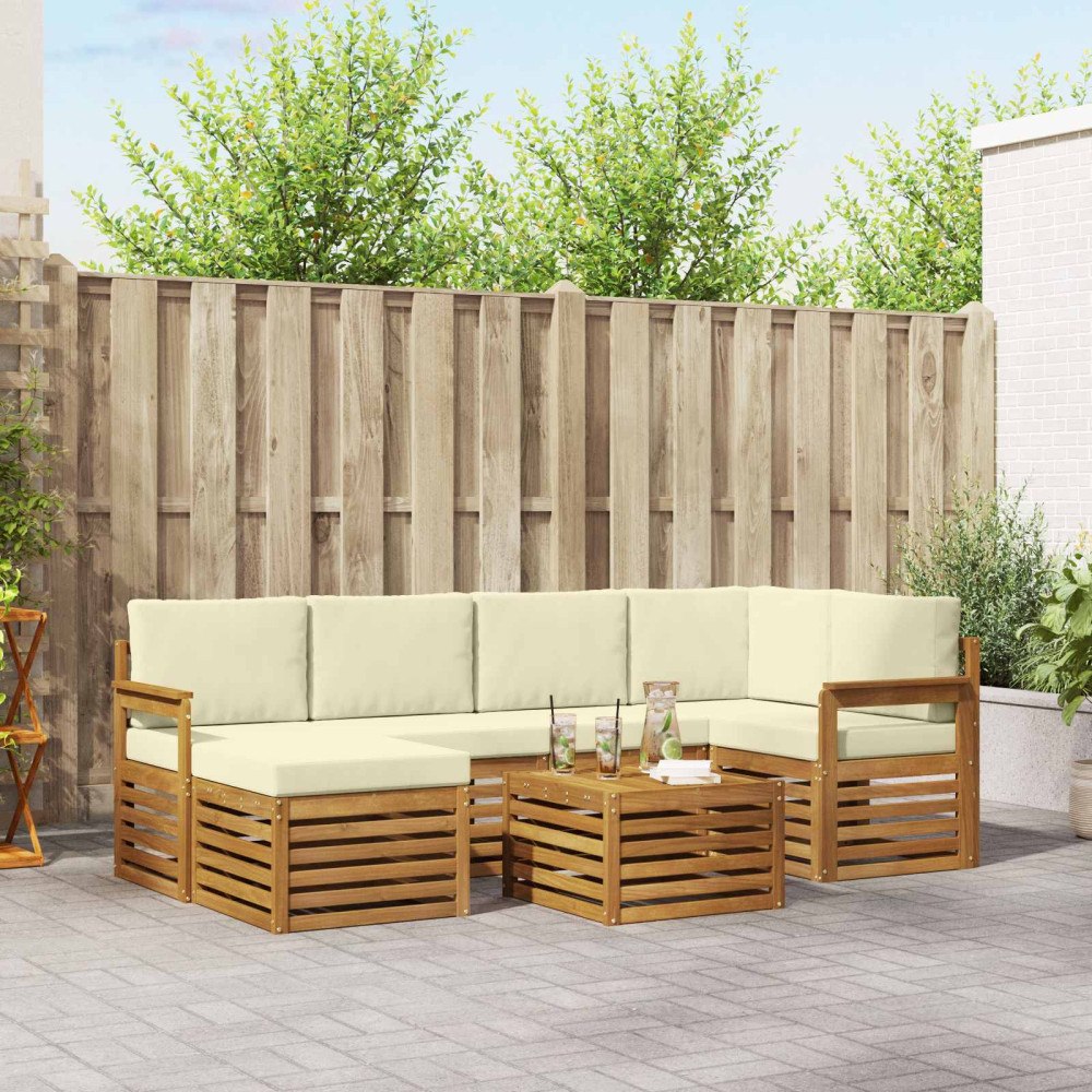 vidaXL Soffgrupper 7 pcs Naturlig och Grädde Massivt Akaciaträ