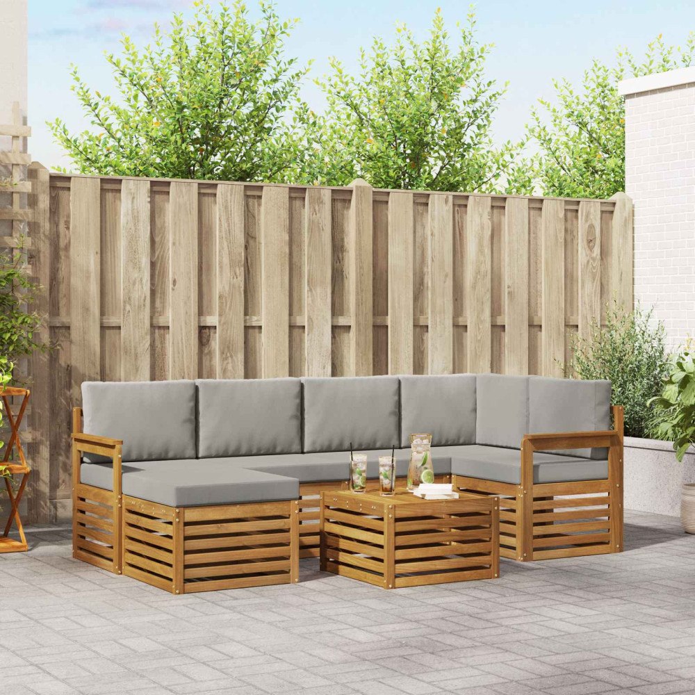 vidaXL Soffgrupper 7 pcs Naturlig och Ljus Grå Massivt Akaciaträ