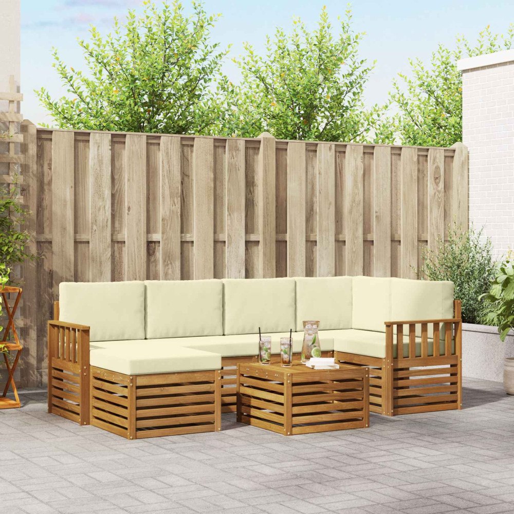 vidaXL Soffgrupper 7 pcs Naturlig och Grädde Massivt Akaciaträ