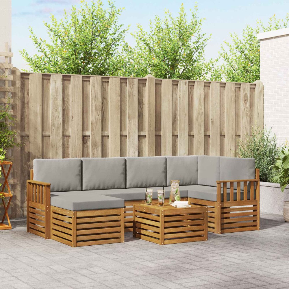 vidaXL Soffgrupper 7 pcs Naturlig och Ljus Grå Massivt Akaciaträ