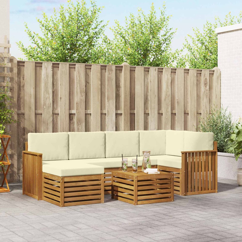 vidaXL Soffgrupper 7 pcs Naturlig och Grädde Massivt Akaciaträ