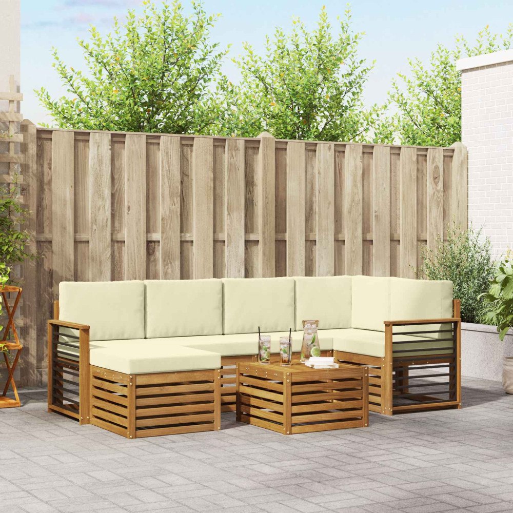 vidaXL Soffgrupper 7 pcs Naturlig och Grädde Massivt Akaciaträ