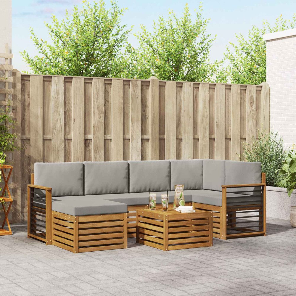 vidaXL Soffgrupper 7 pcs Naturlig och Ljus Grå Massivt Akaciaträ