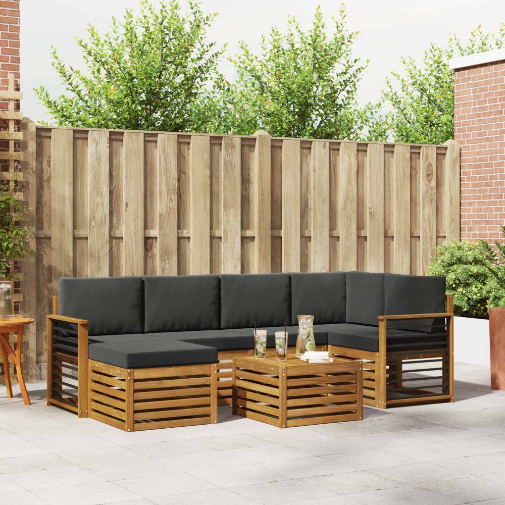 vidaXL Soffgrupper 7 pcs Naturlig och Antracit Massivt Akaciaträ