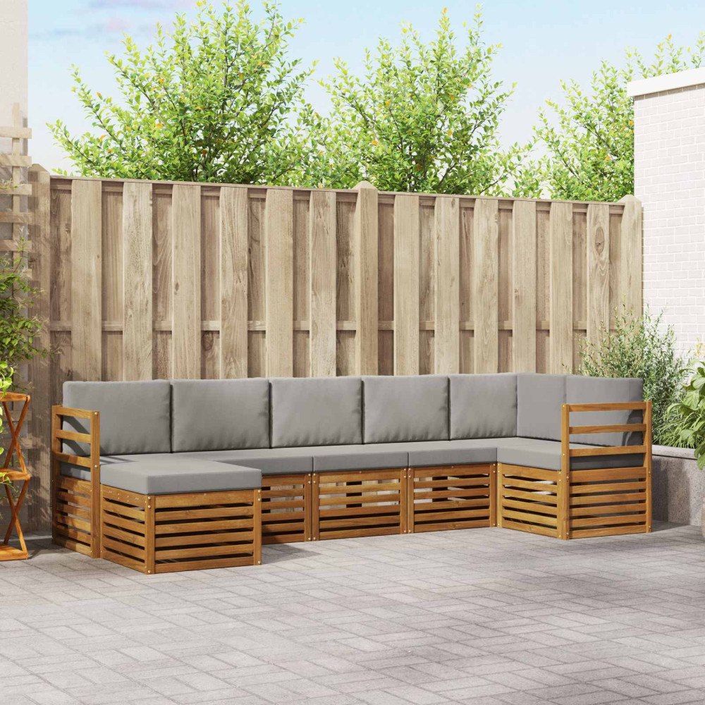 vidaXL Soffgrupper 7 pcs Naturlig och Ljus Grå Massivt Akaciaträ