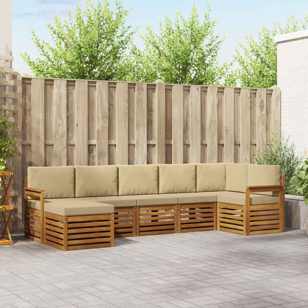 vidaXL Soffgrupper 7 pcs Naturlig och Beige Massivt Akaciaträ