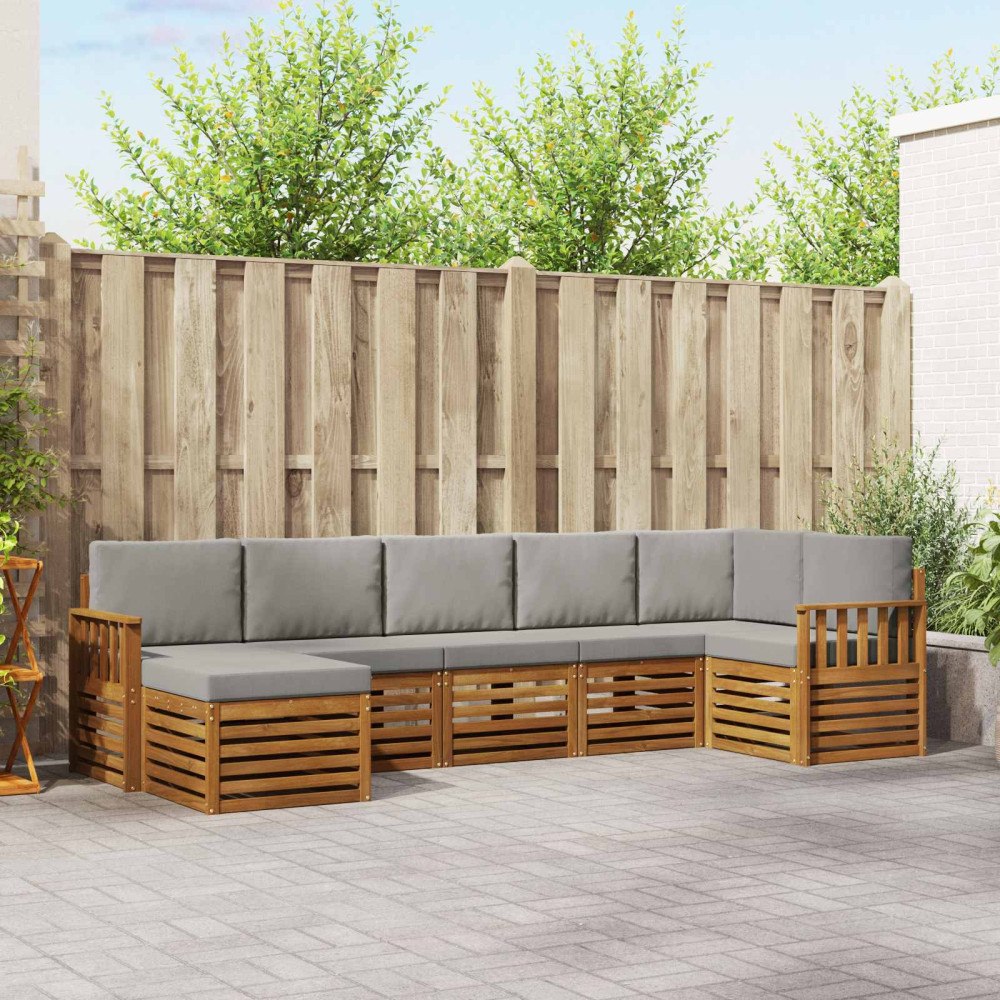 vidaXL Soffgrupper 7 pcs Naturlig och Ljus Grå Massivt Akaciaträ