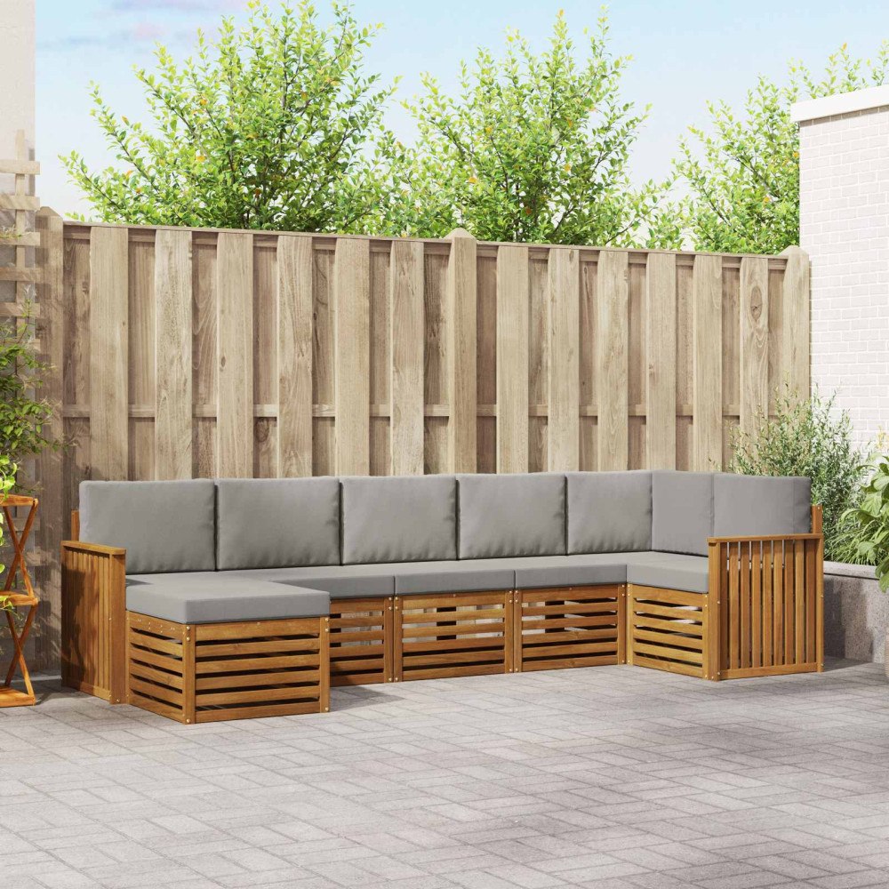 vidaXL Soffgrupper 7 pcs Naturlig och Ljus Grå Massivt Akaciaträ