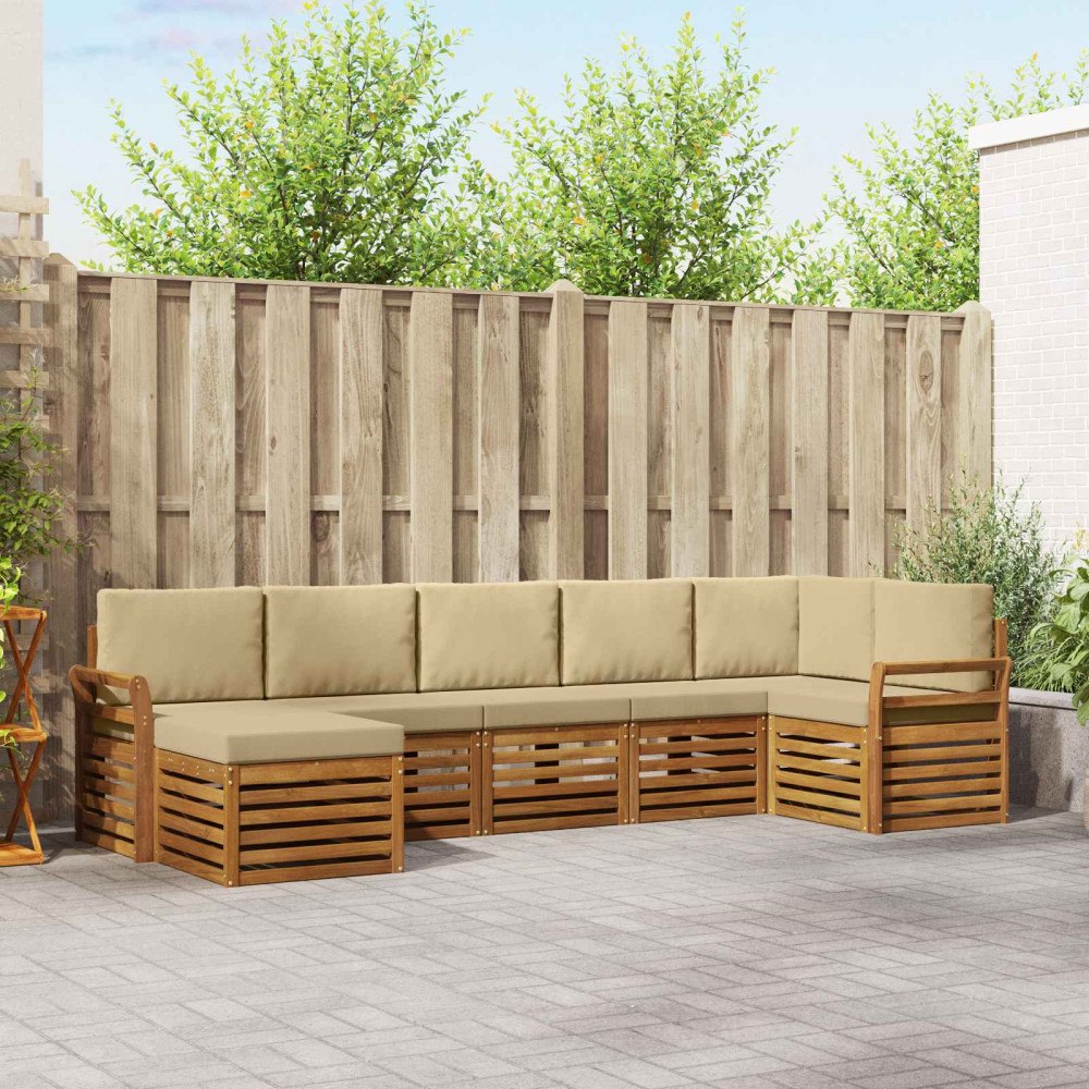 vidaXL Soffgrupper 7 pcs Naturlig och Beige Massivt Akaciaträ