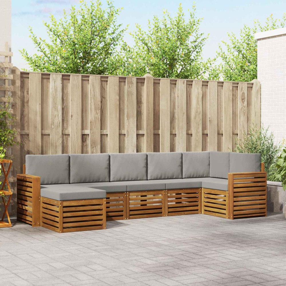 vidaXL Soffgrupper 7 pcs Naturlig och Ljus Grå Massivt Akaciaträ