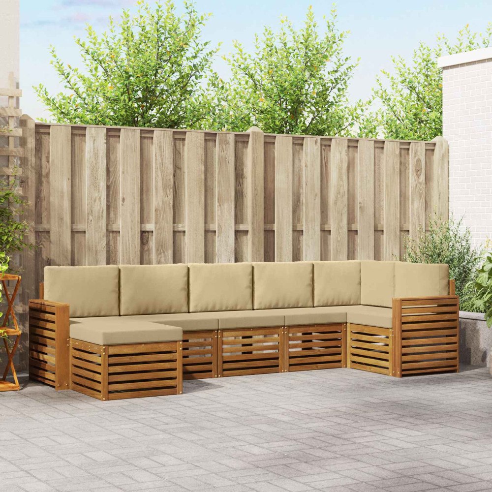 vidaXL Soffgrupper 7 pcs Naturlig och Beige Massivt Akaciaträ
