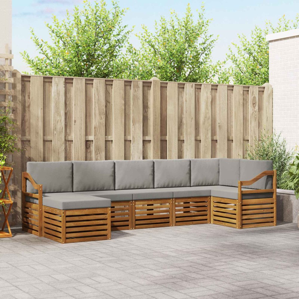 vidaXL Soffgrupper 7 pcs Naturlig och Ljus Grå Massivt Akaciaträ