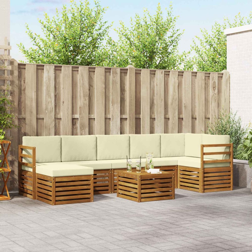 vidaXL Soffgrupper 8 pcs Naturlig och Grädde Massivt Akaciaträ
