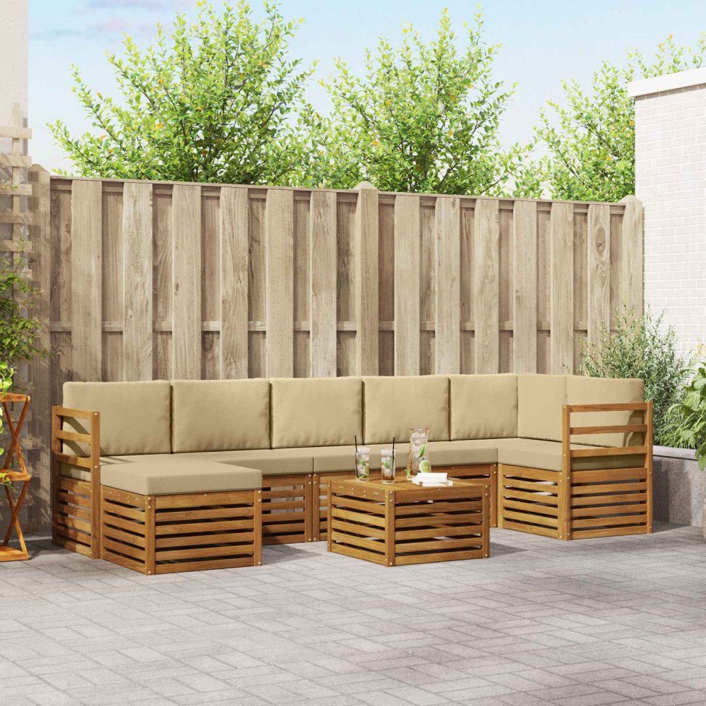 vidaXL Soffgrupper 8 pcs Naturlig och Beige Massivt Akaciaträ